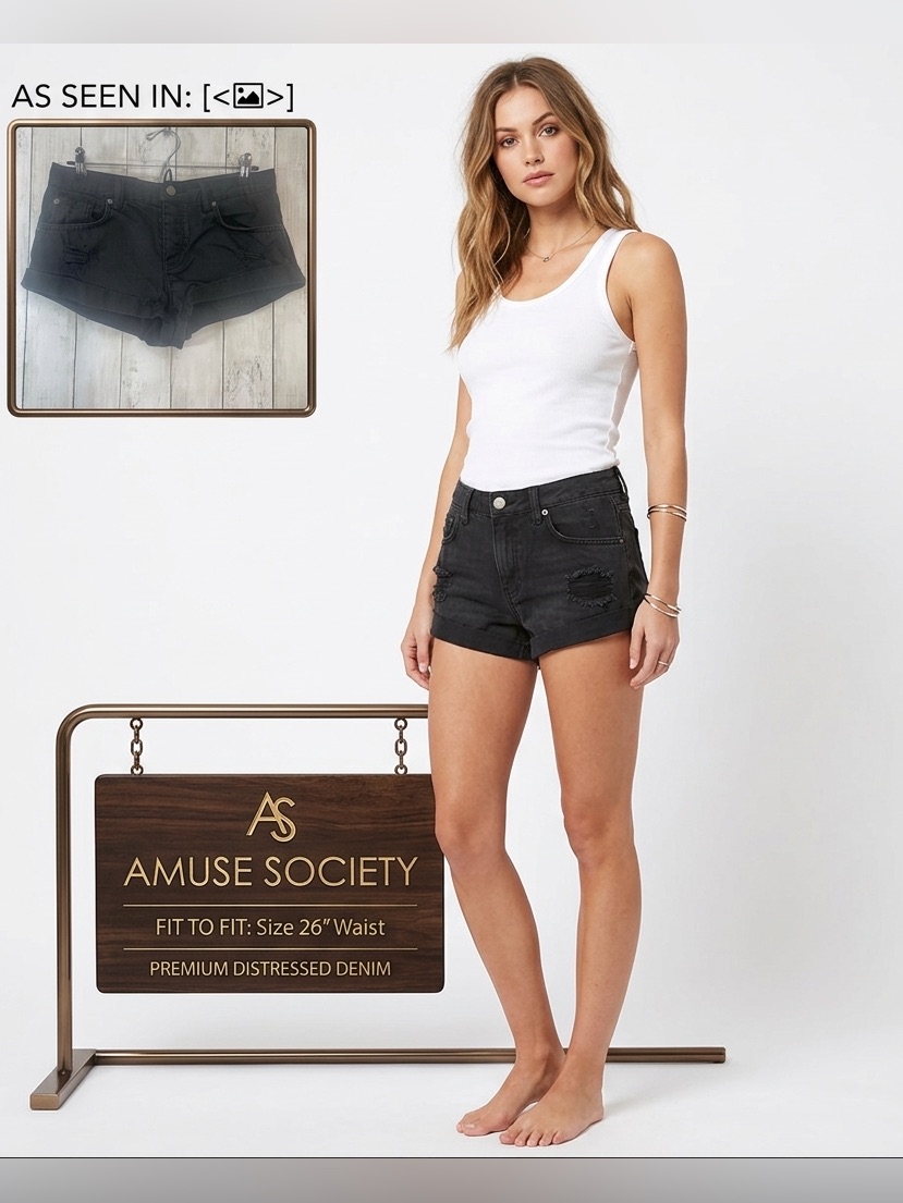 Amuse Society Crossroads Button Fly Cuffed Distressed Shorts 26